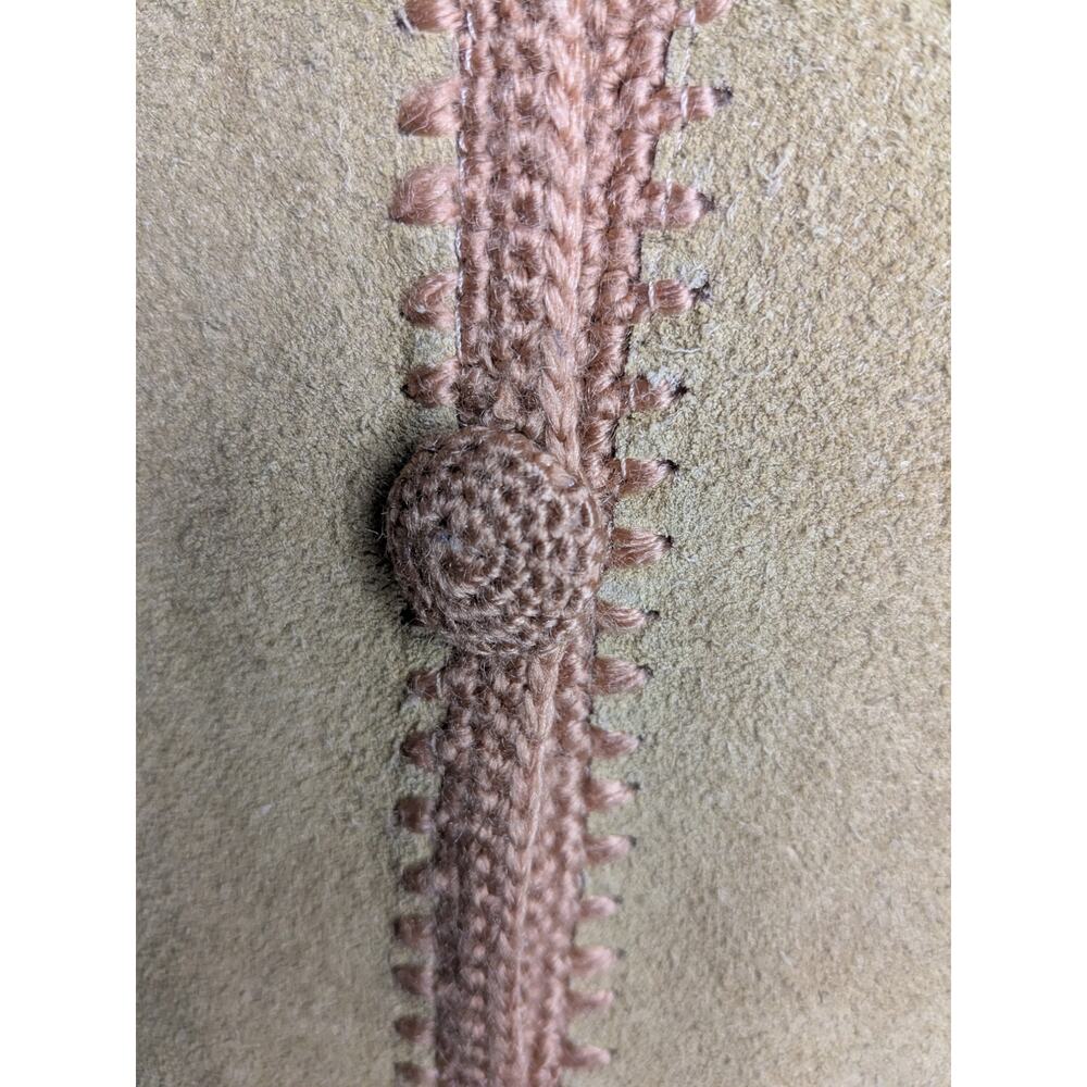 Vintage 70s Exclusive Imports Tan Leather Crochet Jacket Boho Hippy SZ M Korea - Picture 7 of 12